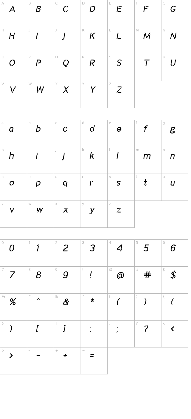 identikalsans-stencilitalic character map