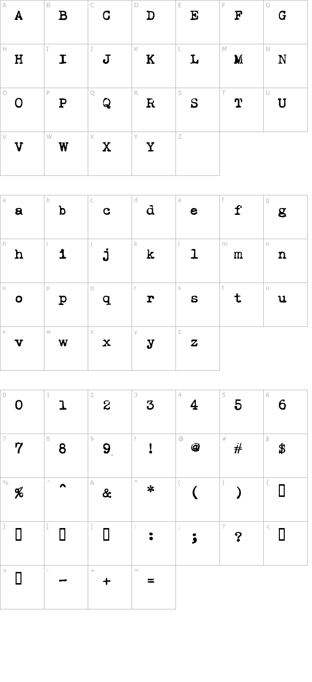 Ieicester Bold character map