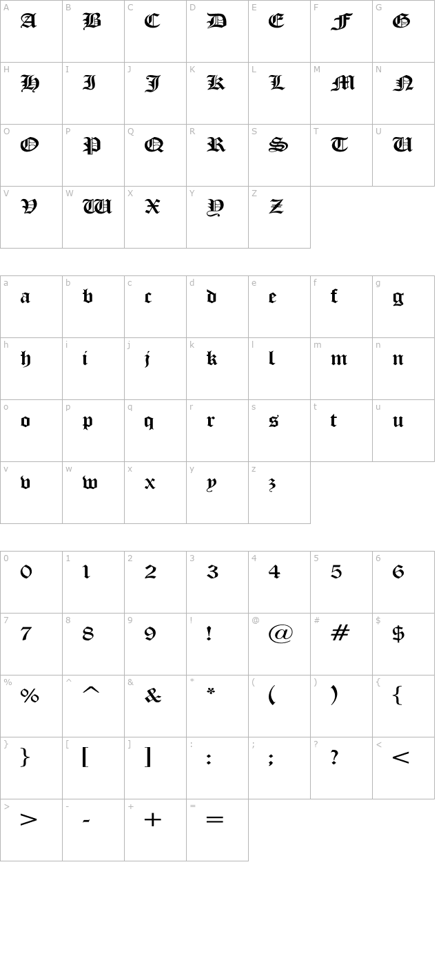 Iglesia-Light Wd character map