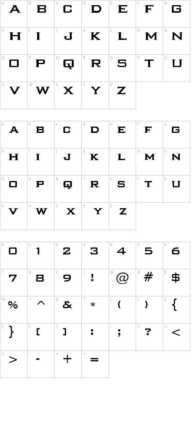 Ikarus Regular character map