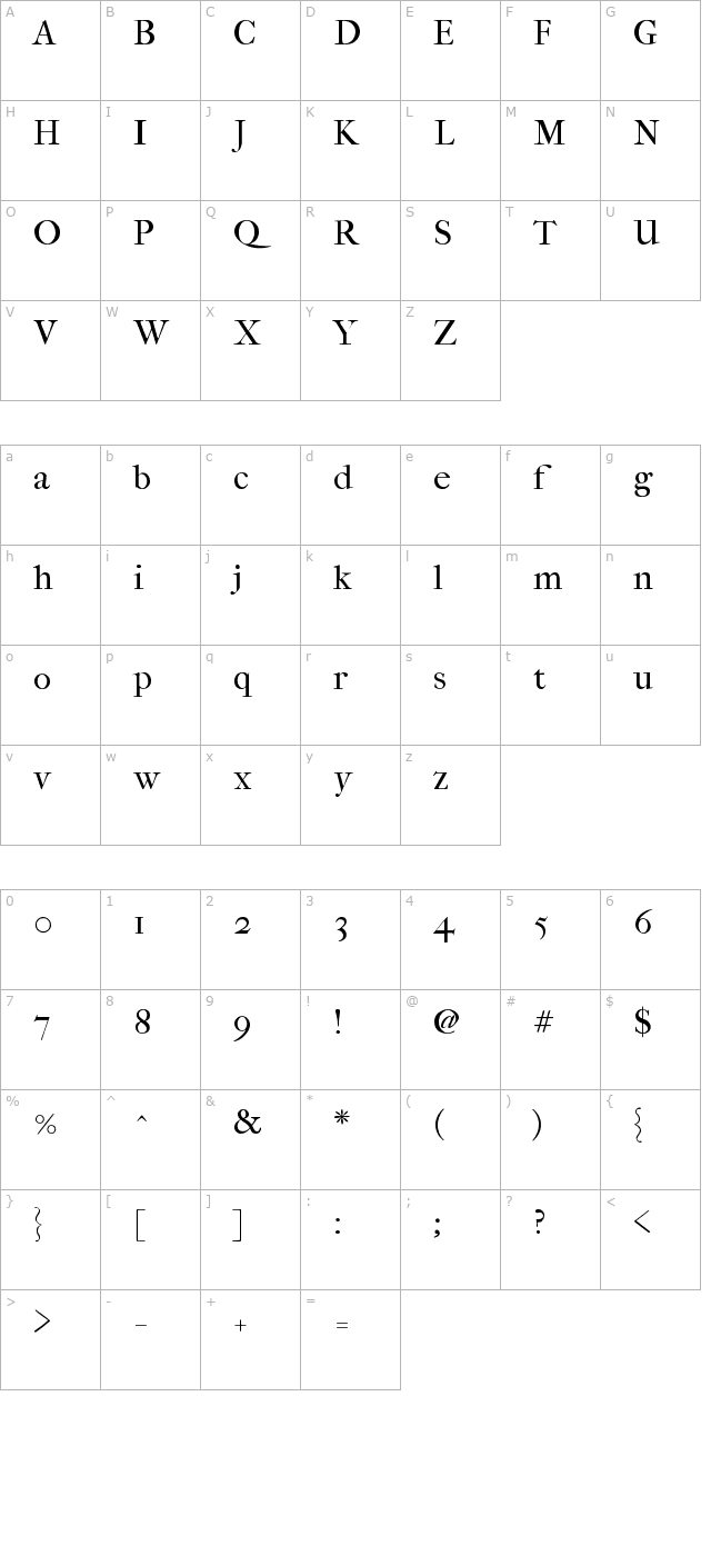 IM FELL French Canon Roman character map