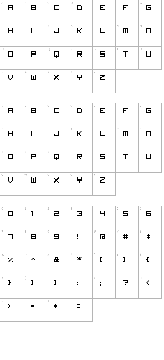 imagine-font character map