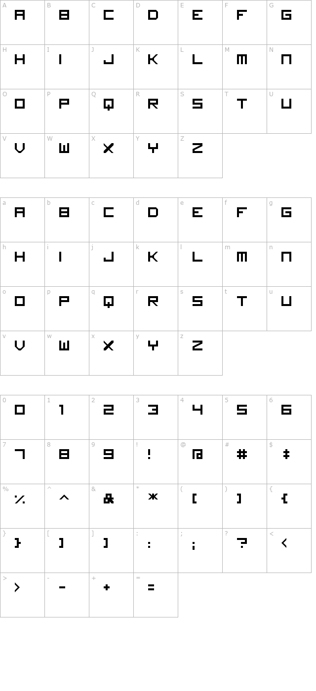 Imagine Font character map