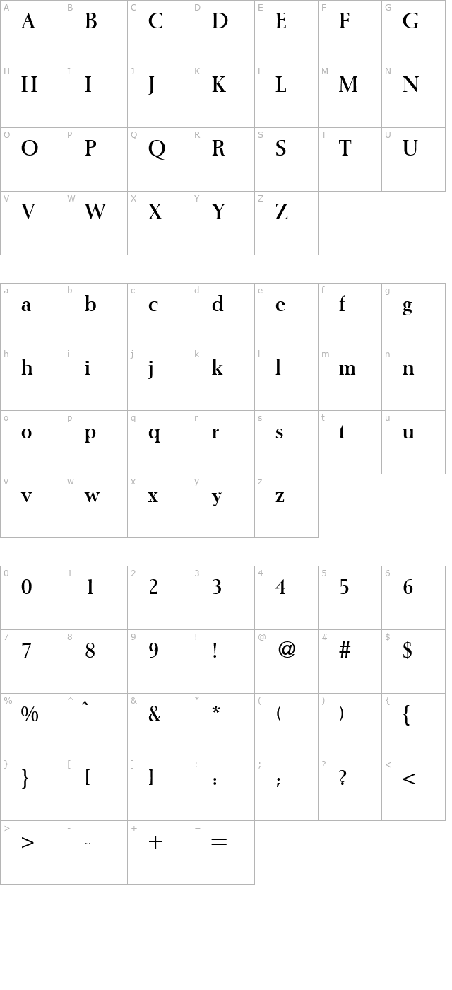 Impressive-Bold character map