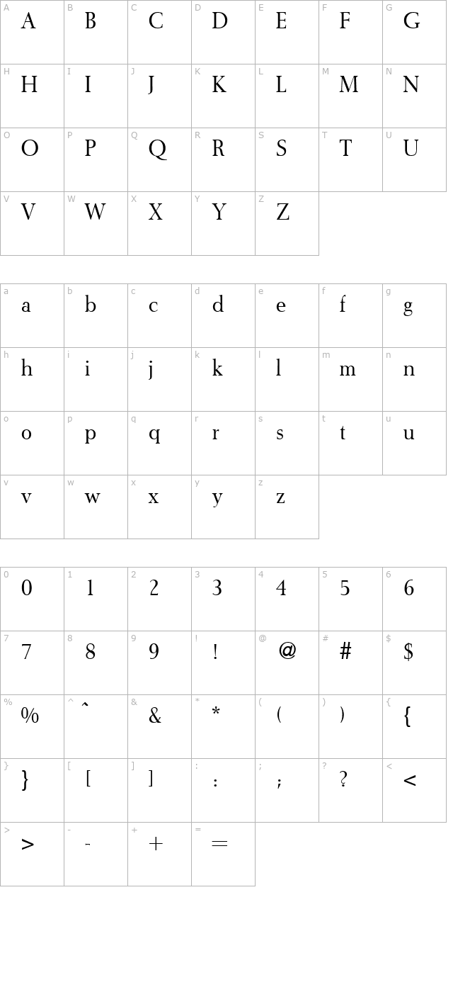 Impressive-Regular character map