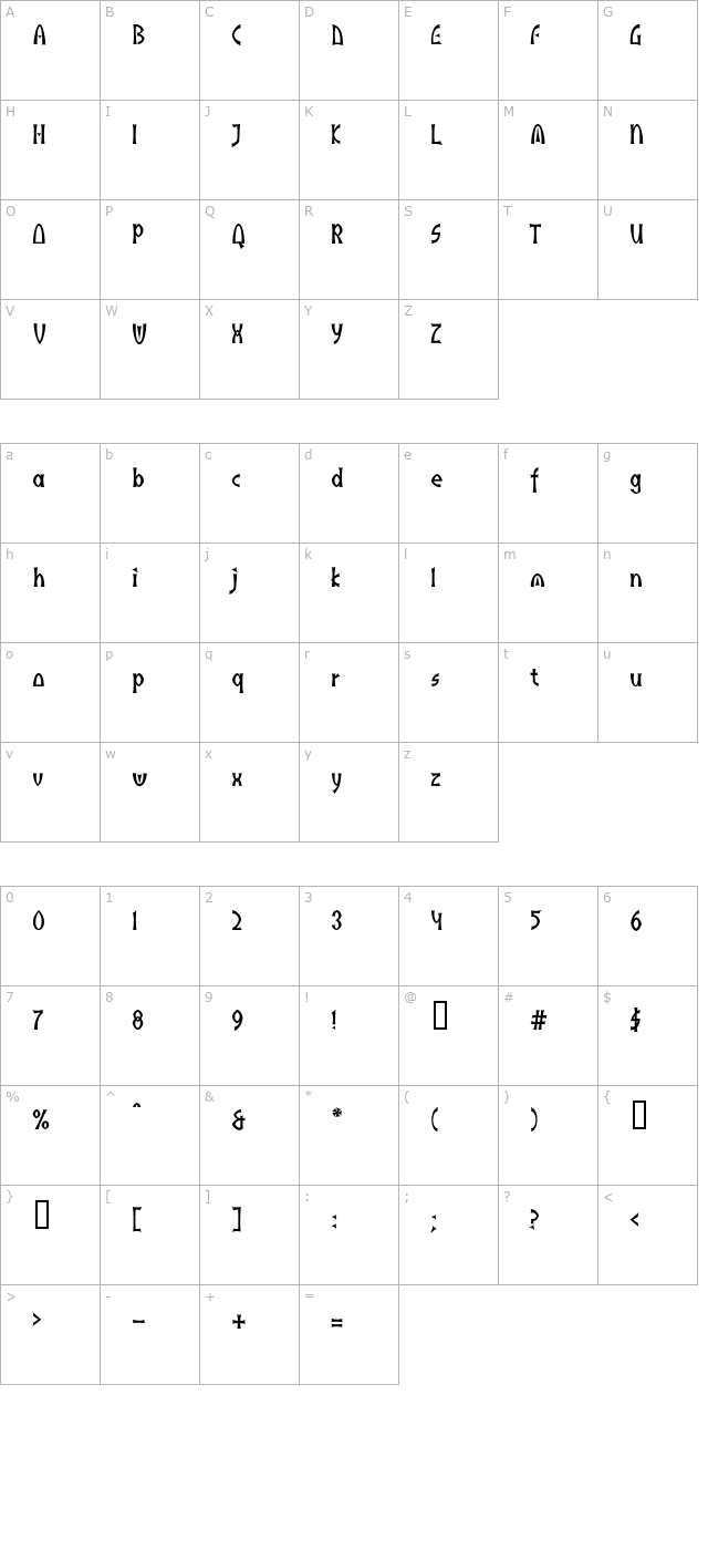 IndusLL Bold character map