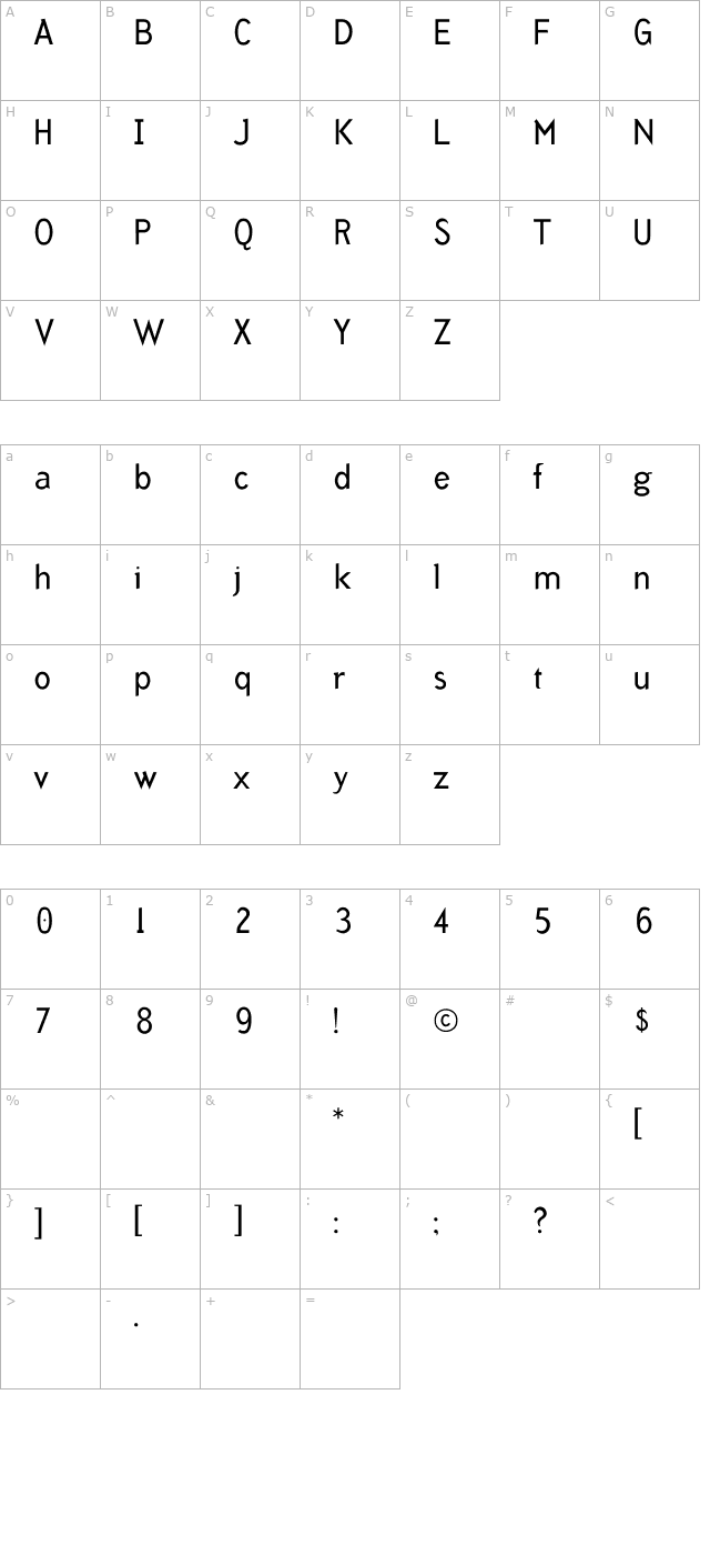 IndustrySans1 character map