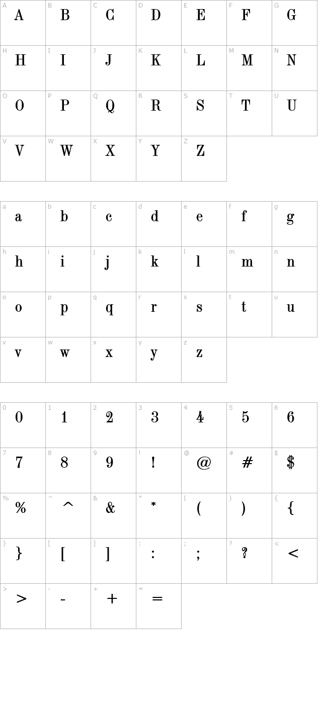 Indy 17 Bold character map