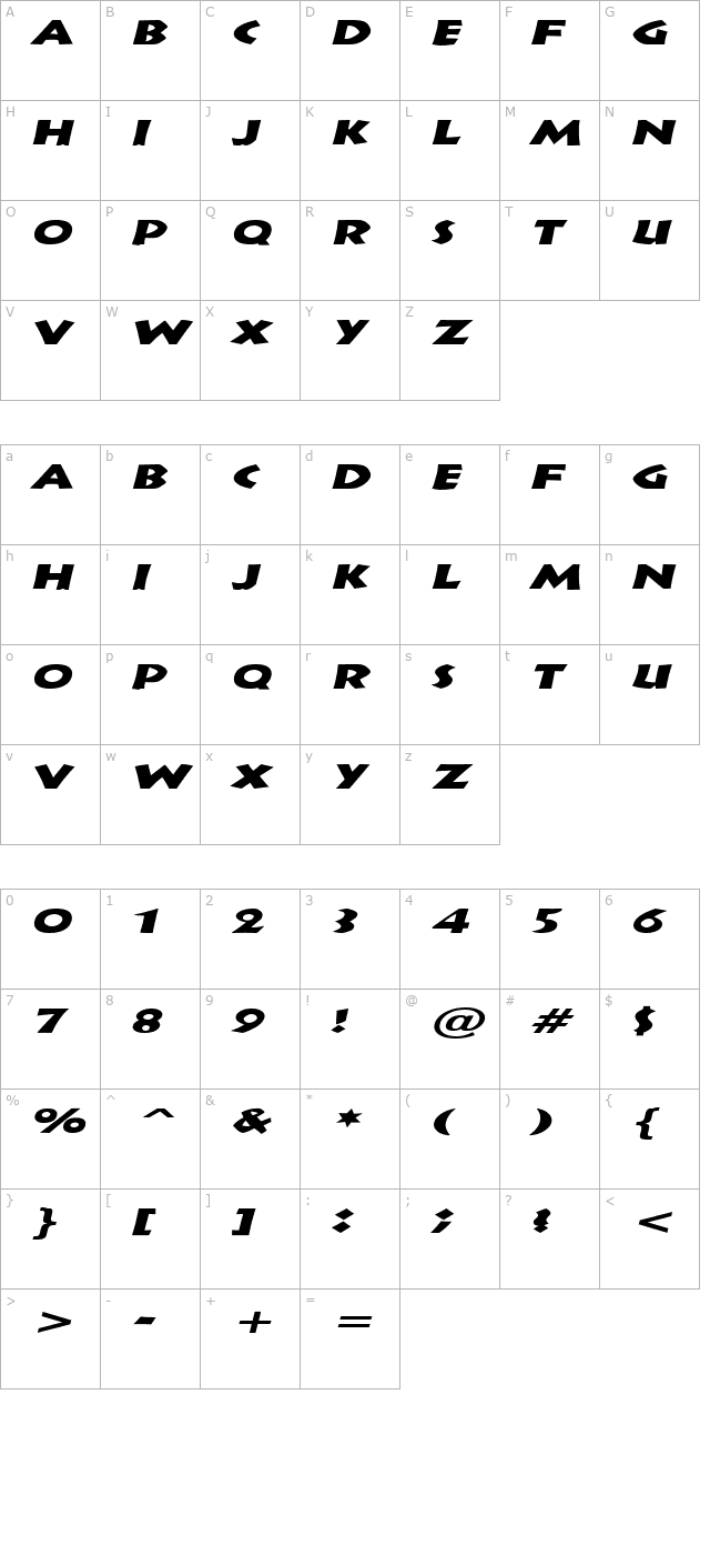indy-extended-italic character map