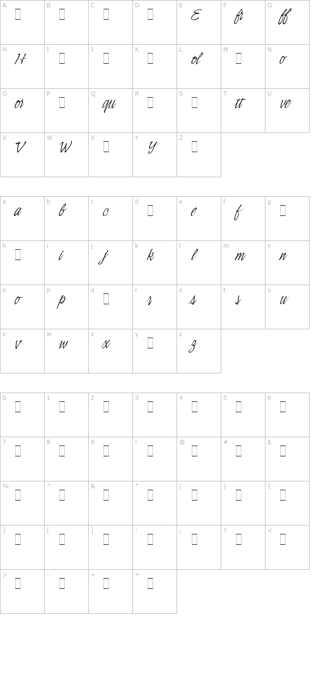 Indy Italic Alt LET Plain1.0 character map