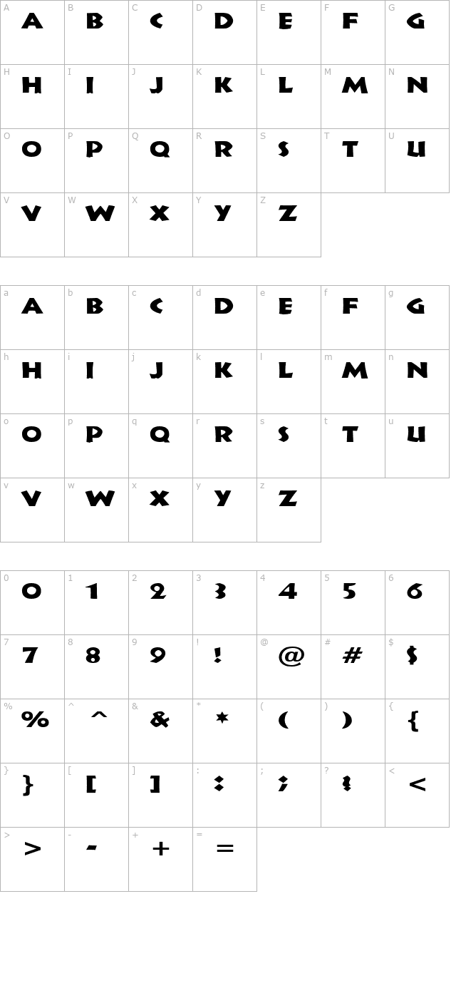 Indy Wide Normal character map