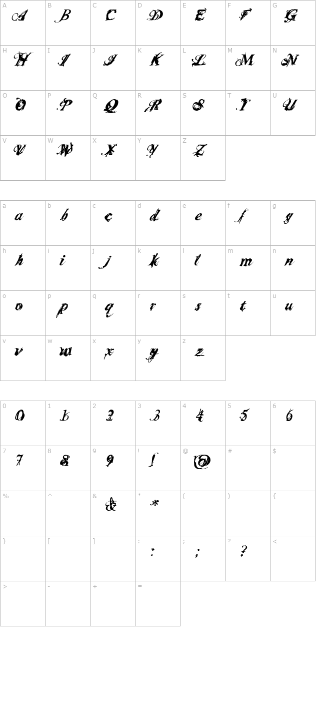 infiltrace-italic character map