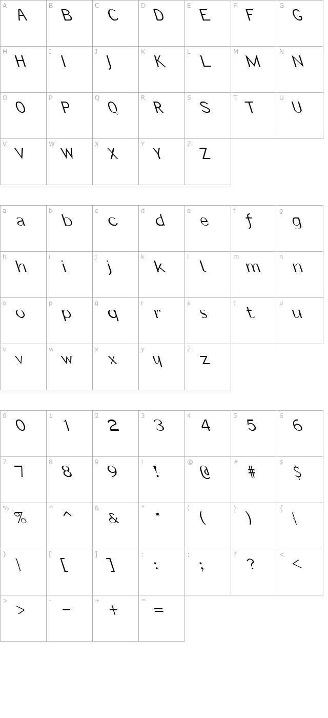 Informal Oblique Expressed Left character map