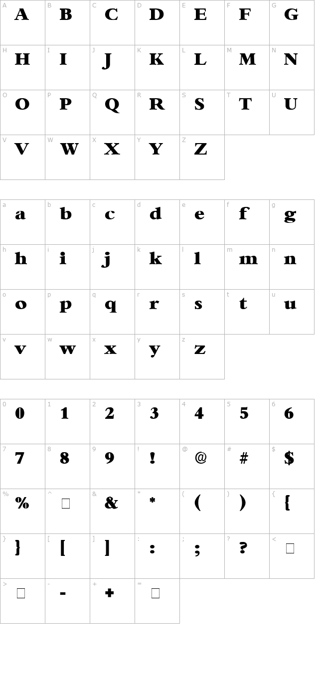 Ingenue Display SSi character map