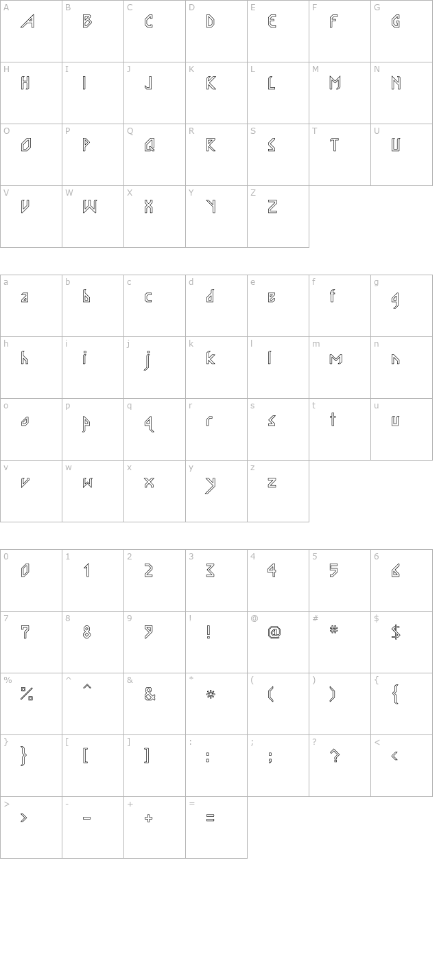 InkaBod Hollow character map