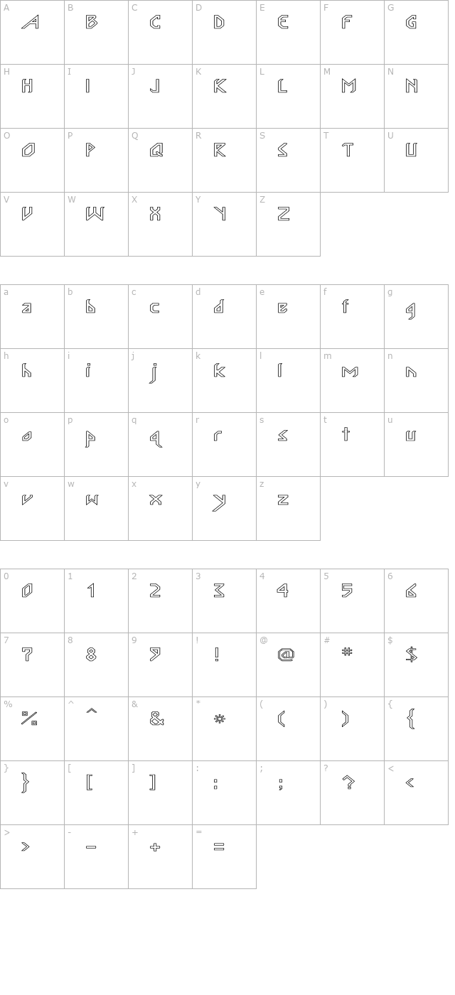 InkaBod Large Hollow character map