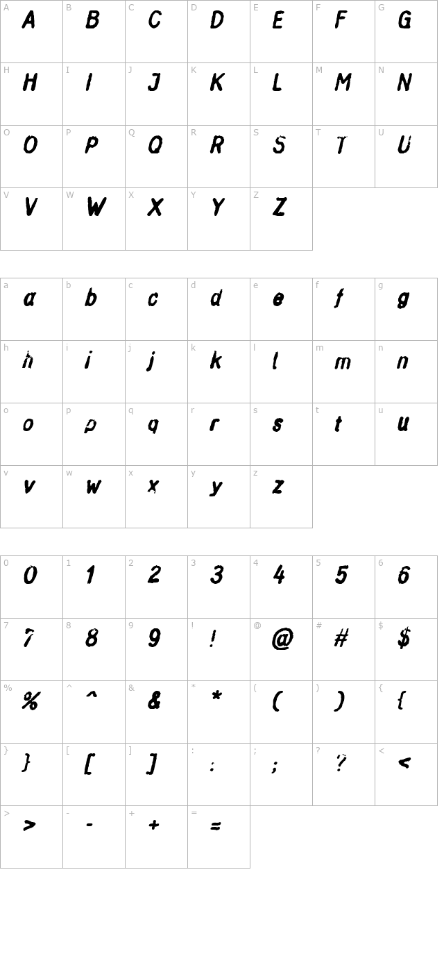 Inkbleed Oblique character map