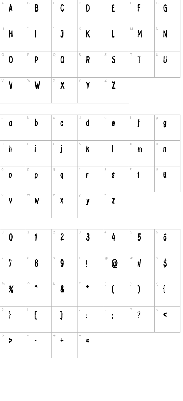 InkbleedCondensed character map