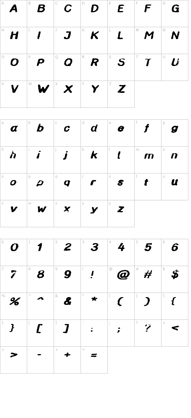 InkbleedExtended Oblique character map