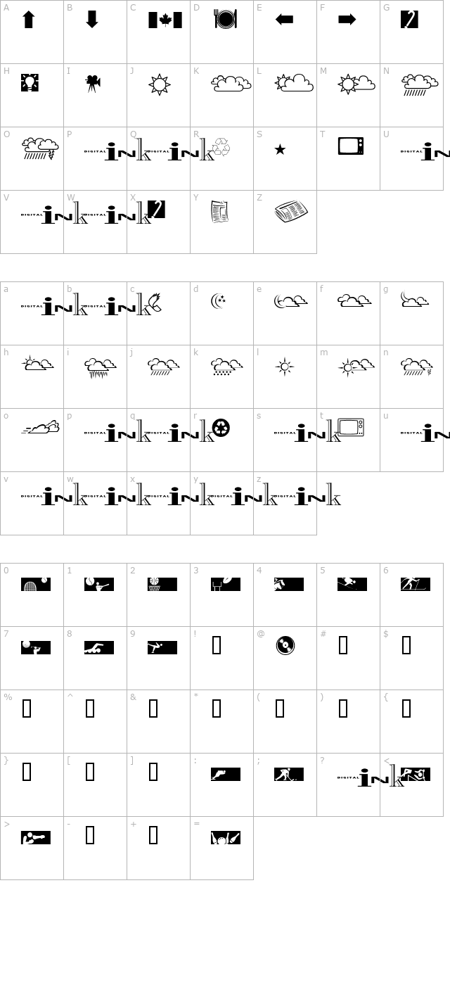 InkFontDingbats character map