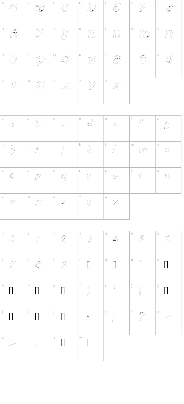 InnkeeperOutline Italic character map