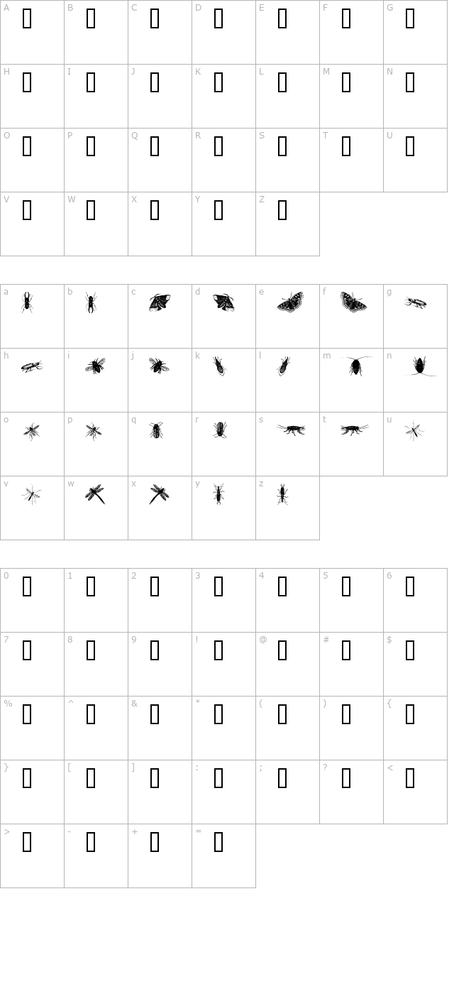insects one character map