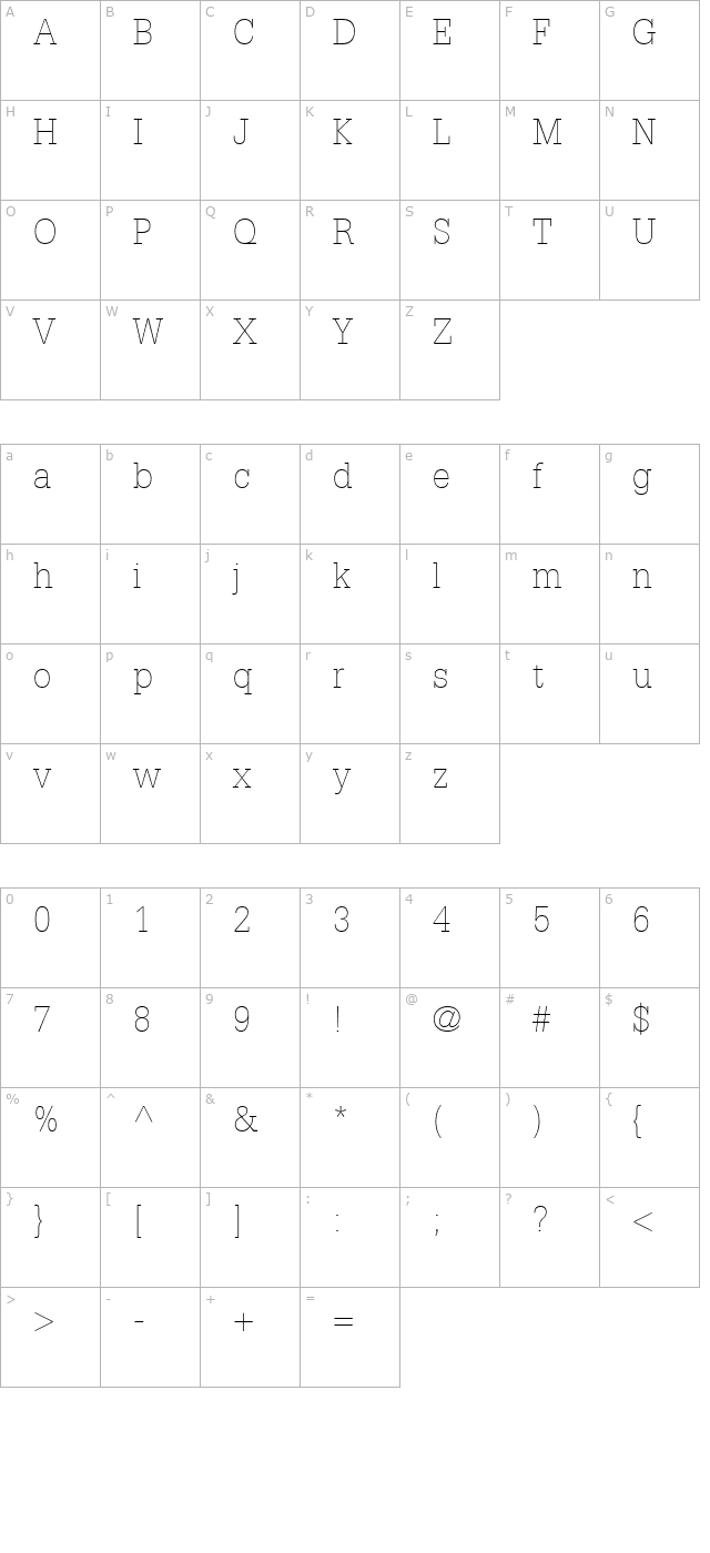 Installation Light SSi Thin character map