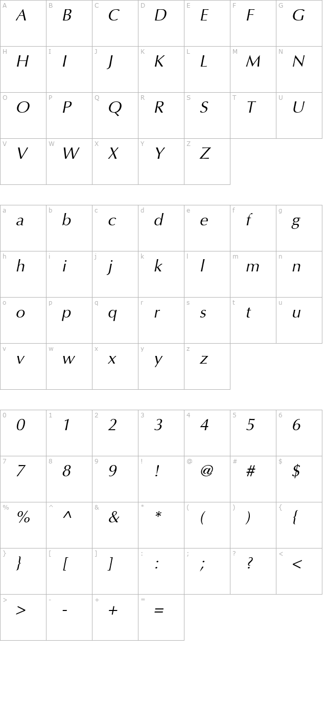 Interface SSi Italic character map