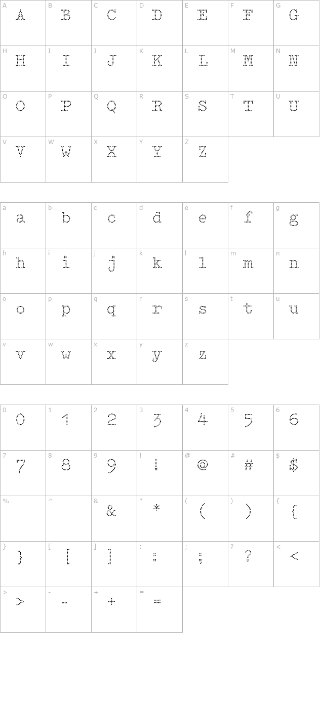 Intimo-Two-Regular character map