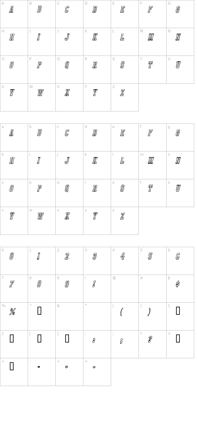 Intramural Contour Italic JL character map