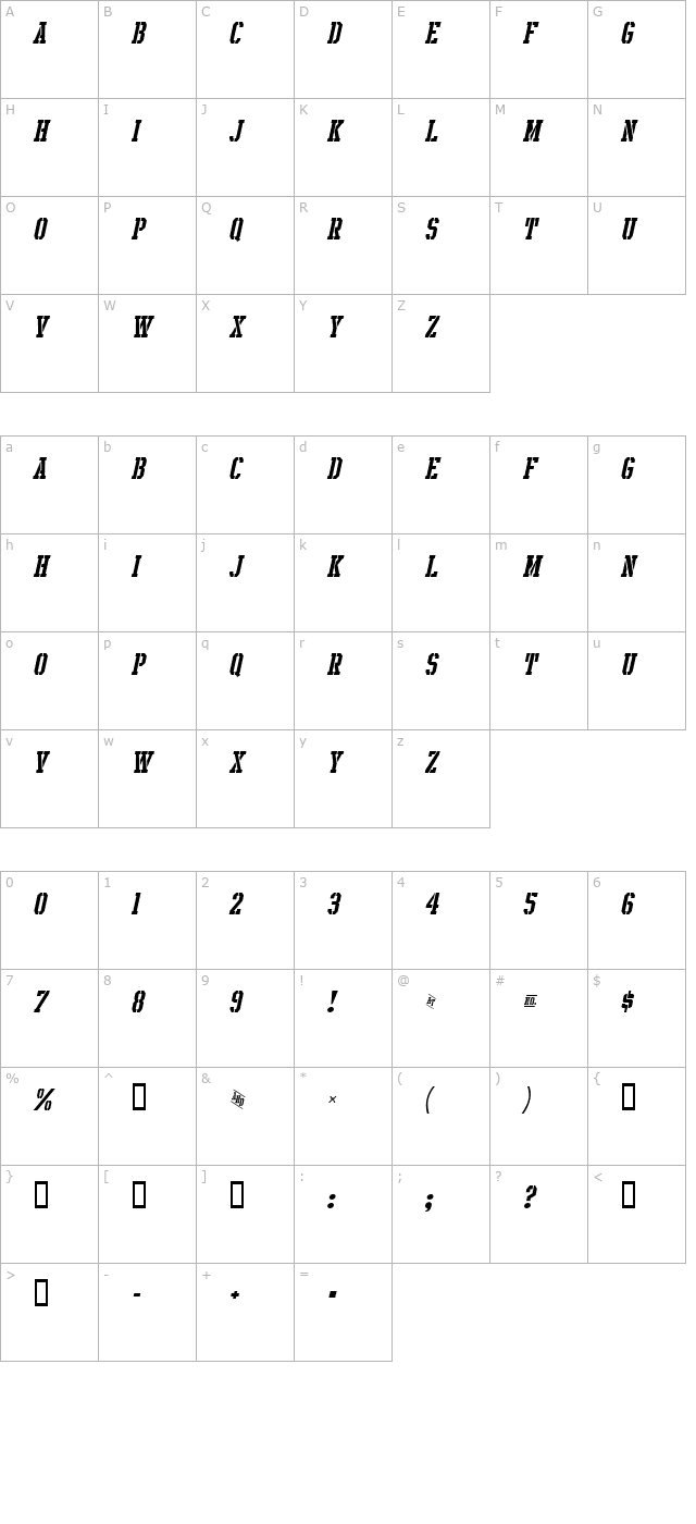 Intramural Stencil Italic JL character map