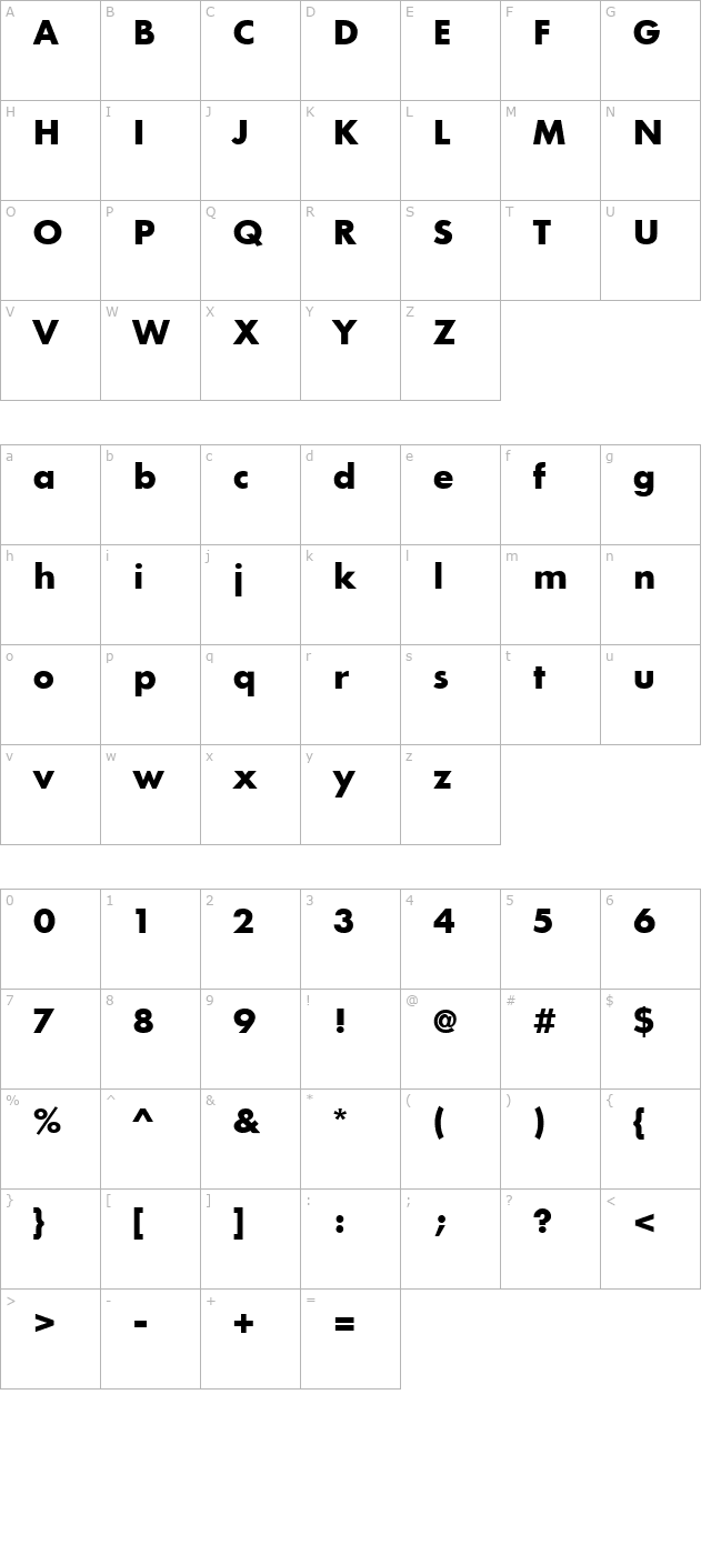 Intrepid Bold character map