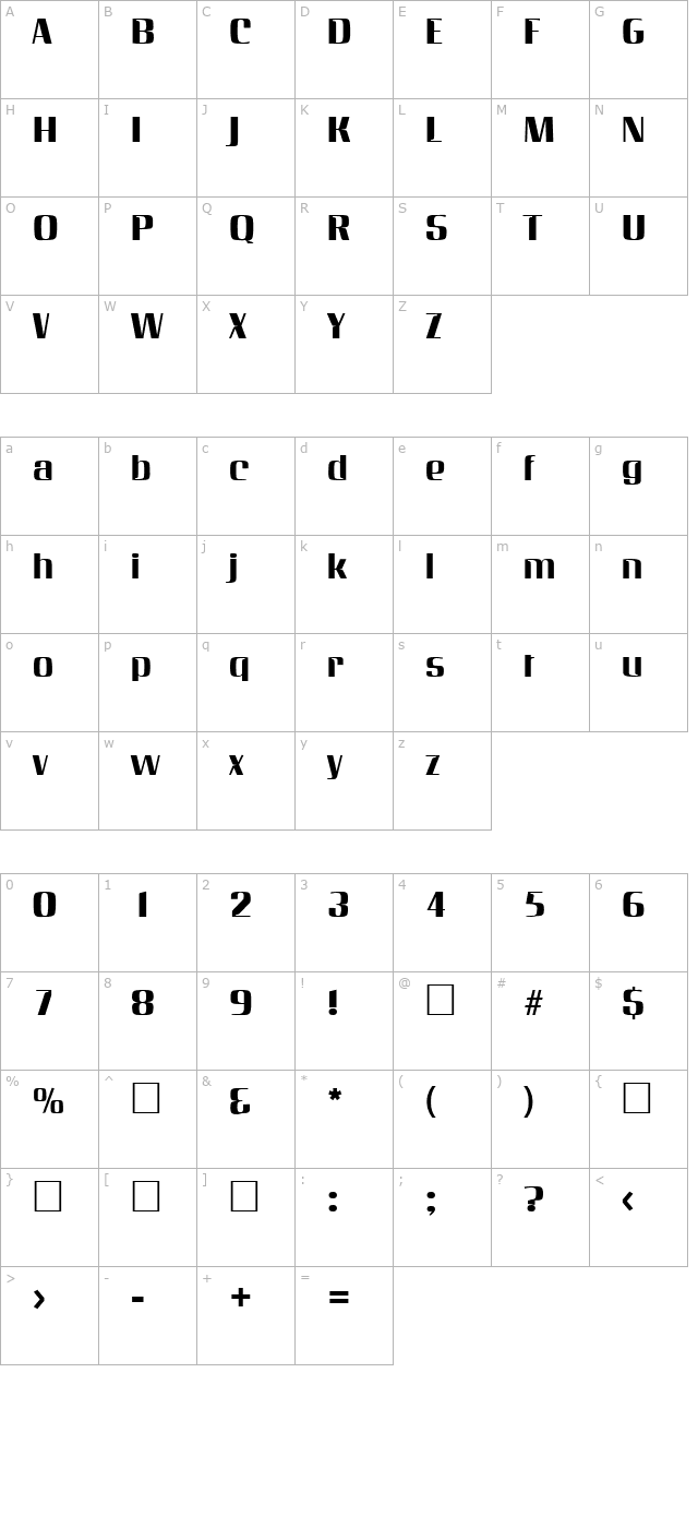 Inverserif Regular character map