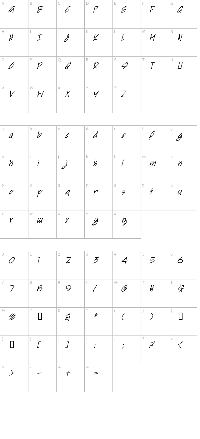 Irezumi Italic character map