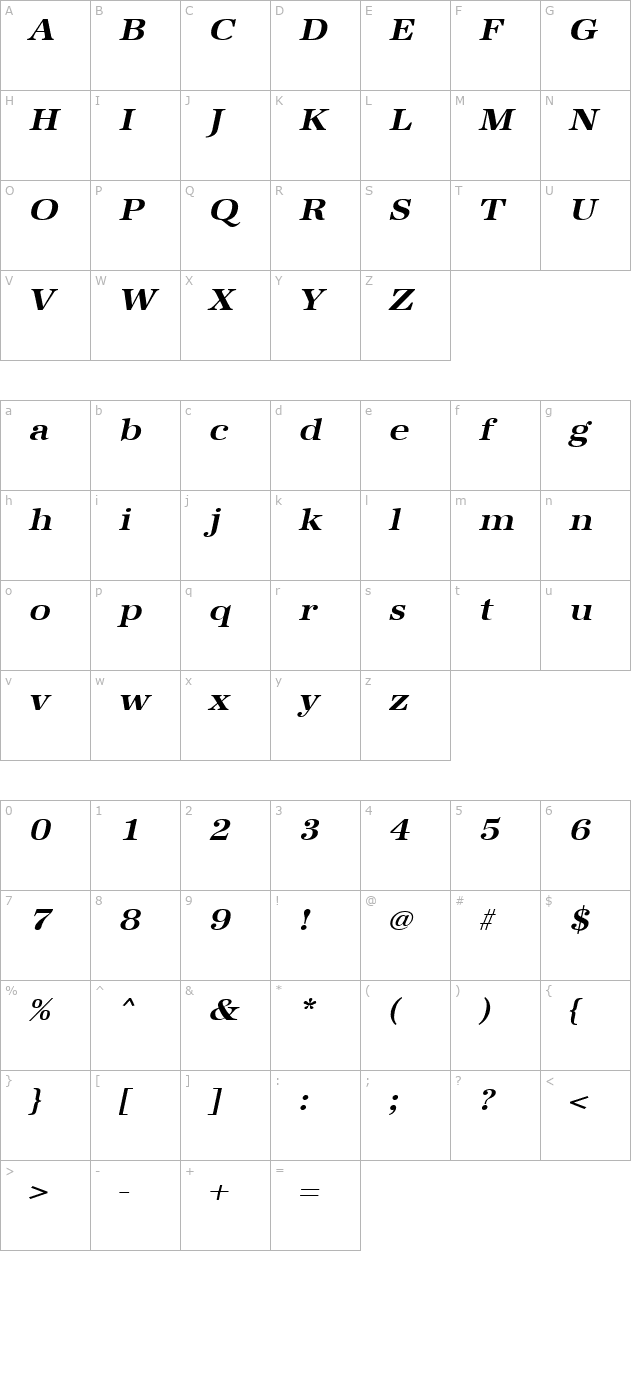 irisbeckerextended-bold-italic character map