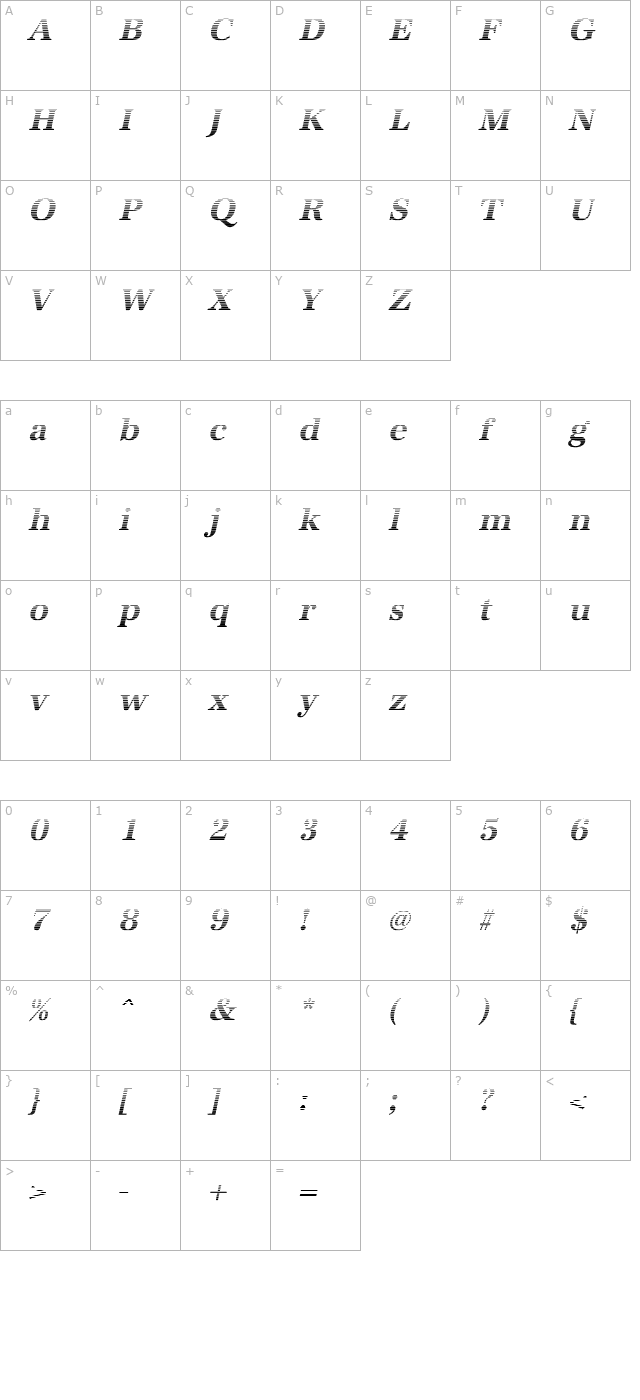 IrisBeckerGradient-BoldItalic character map