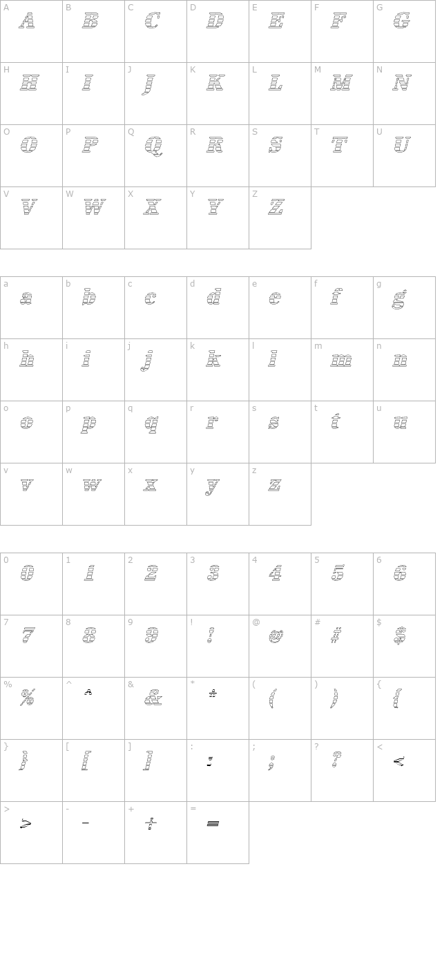 irisbeckergradon-exbold-italic character map