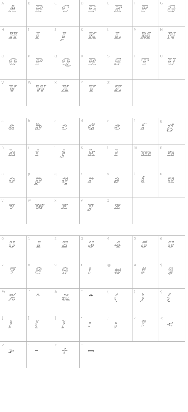 irisbeckergradow-exbold-italic character map