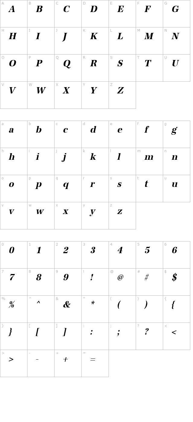 IrisBeckerNarrow Bold Italic character map