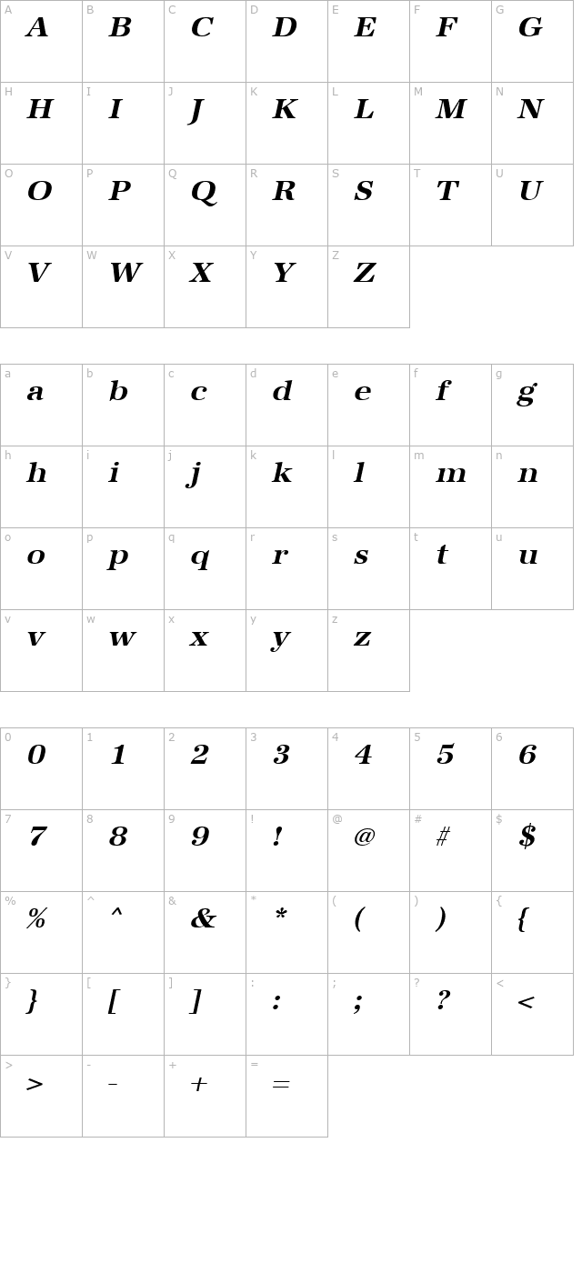 irisbeckerwide-bold-italic character map