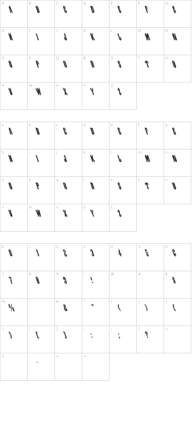 IRONWOOD Medium Left character map