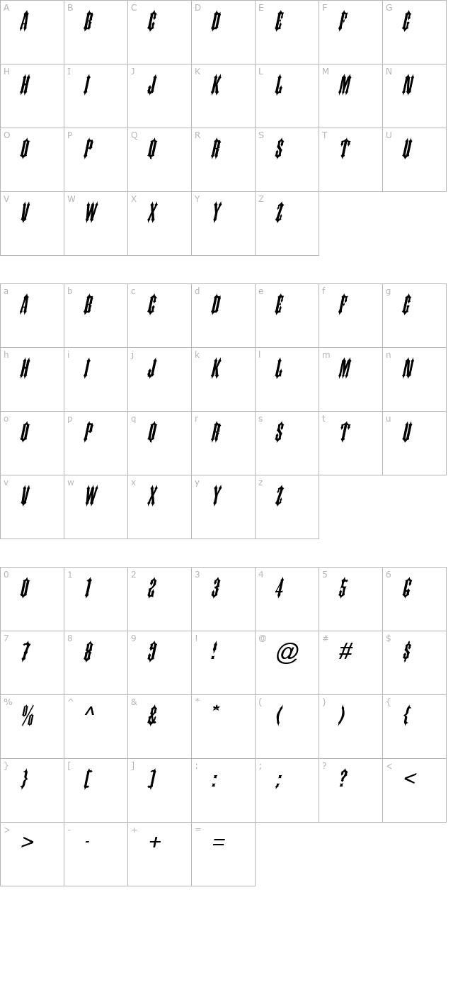 ironwork-italic character map