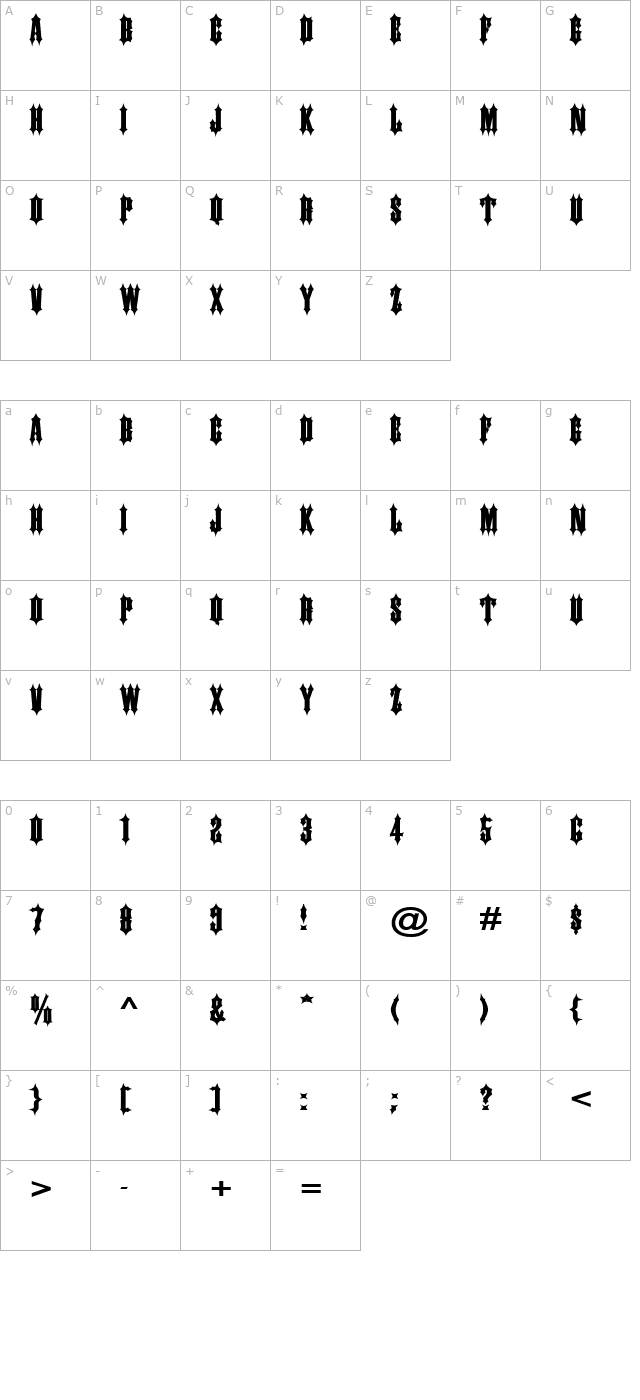 Ironwork Wide Bold character map