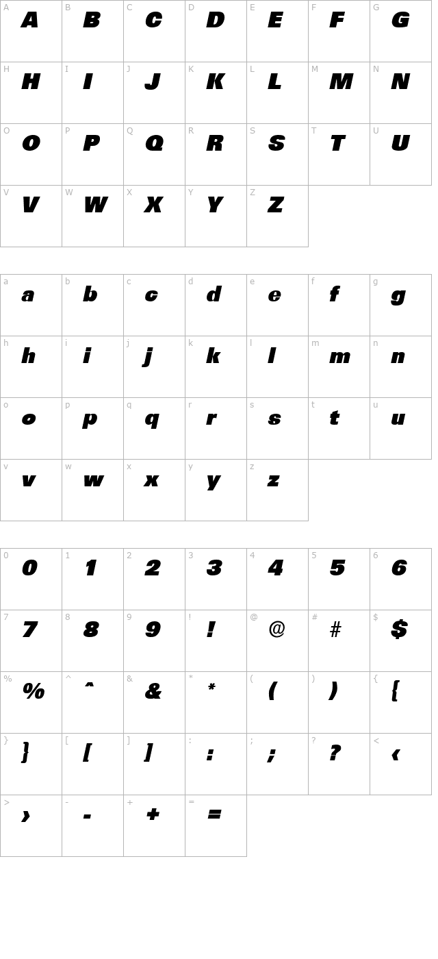 irvinbecker-heavy-italic character map