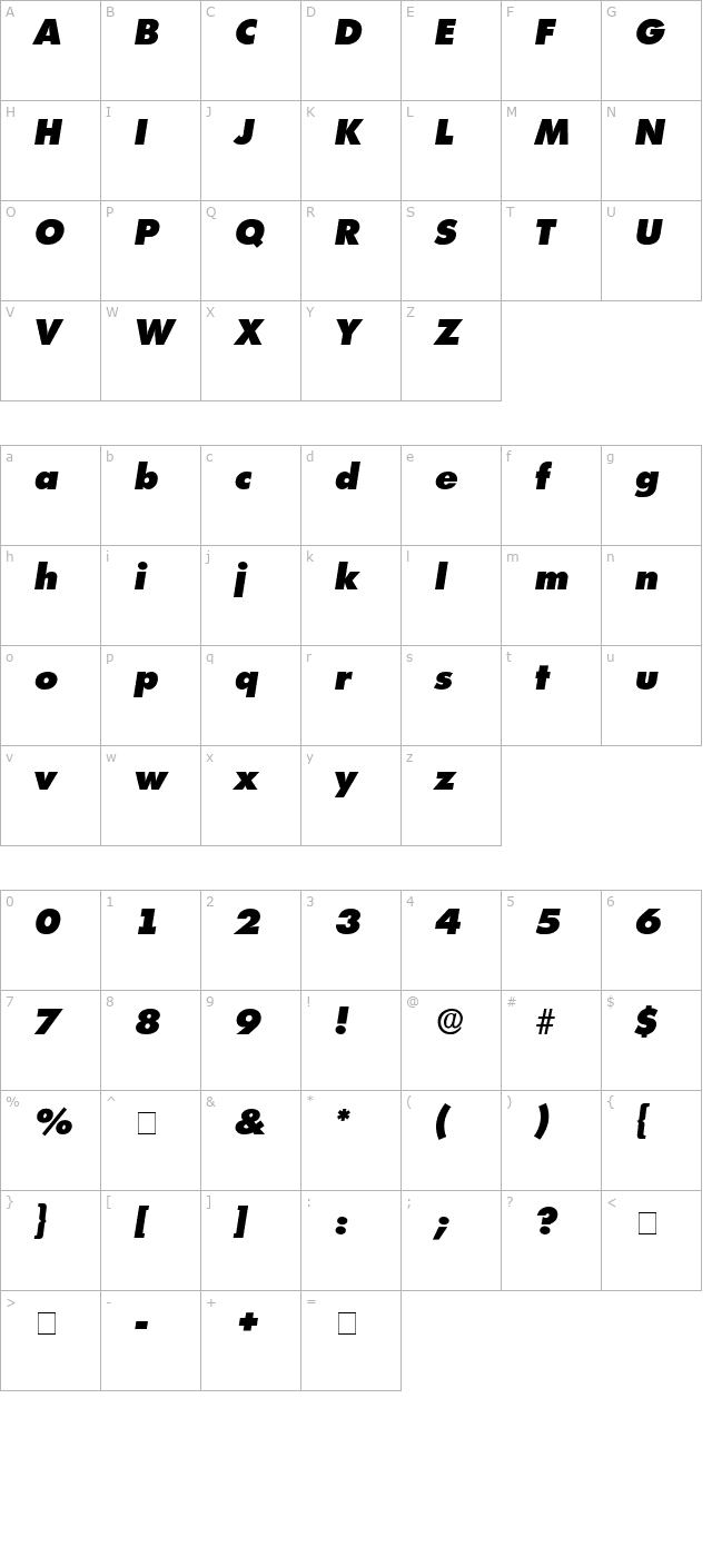 Isomar Display Expanded SSi Expanded Italic character map