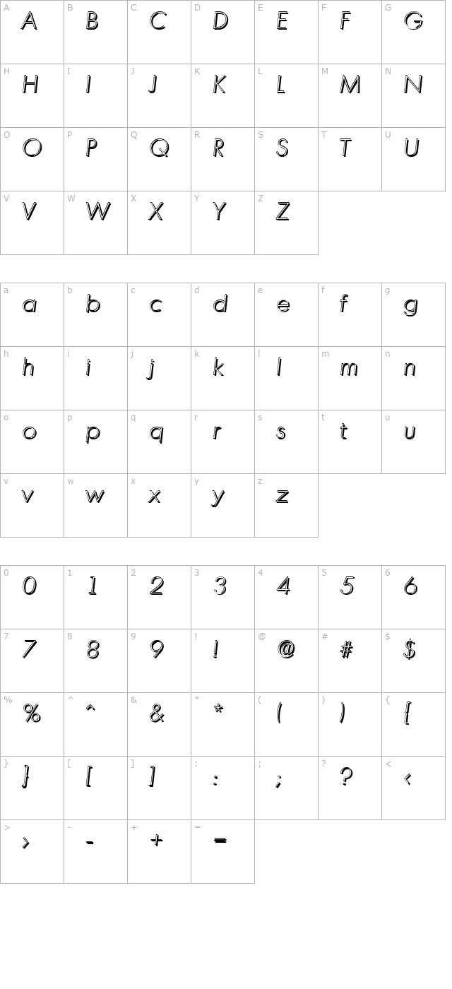 ivanbeckershadow-xlight-italic character map