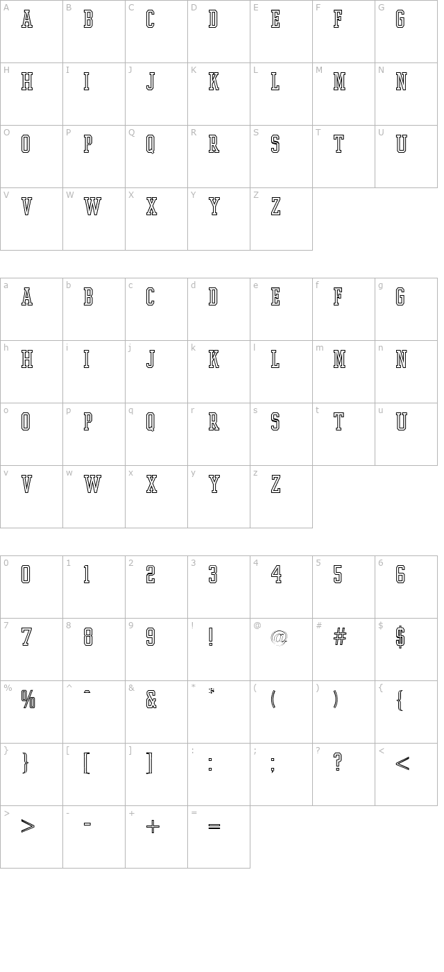 ivy-league-open-regular character map