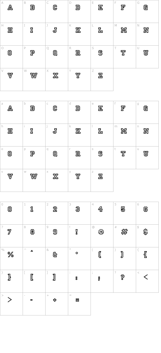 Ivy League Outline character map