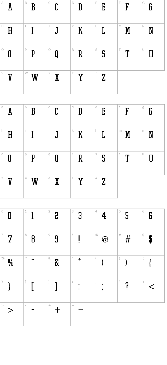 ivy-league-regular character map