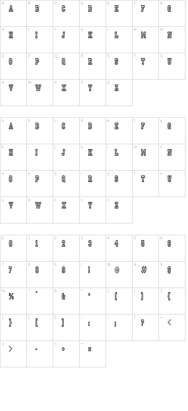 ivyleaguecondensedoutline character map